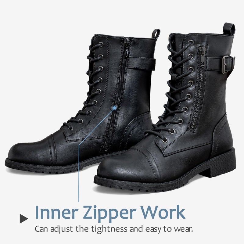 Vepose Women's Black Combat Boots Low Heel, Mid Calf Military Boots, 928 Size 8.5 US - with Card Knife Wallet Pocket (CJY928 Black 08.5) - Image 3